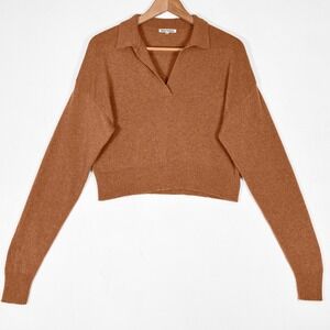 Reformation Cashmere Cropped Polo Sweater Womens XS Tan Quiet Luxury Recycled